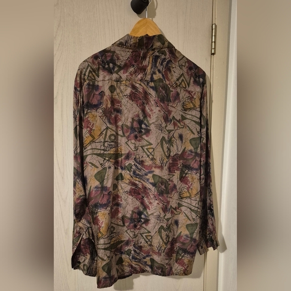 Vintage Purple and Green Silk Dress Shirt with Long Sleeves - Picture 2 of 4